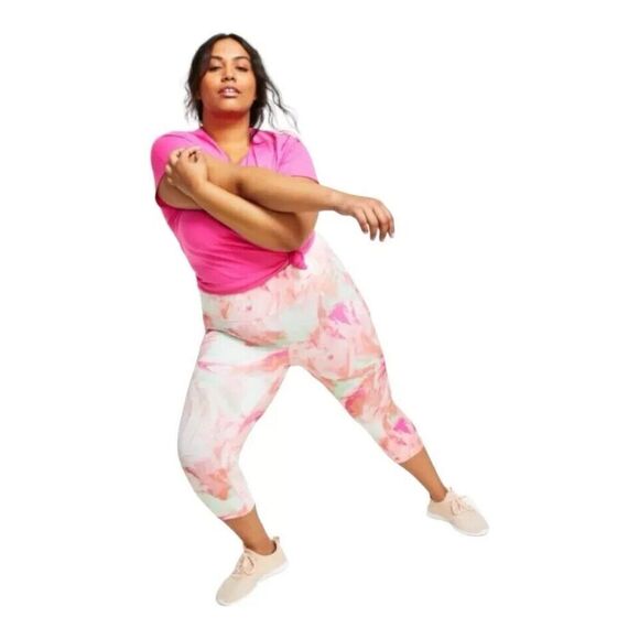 ID Ideology Plus Size Printed Cropped Leggings Casual Pink Shock Size 1X - Picture 1 of 4